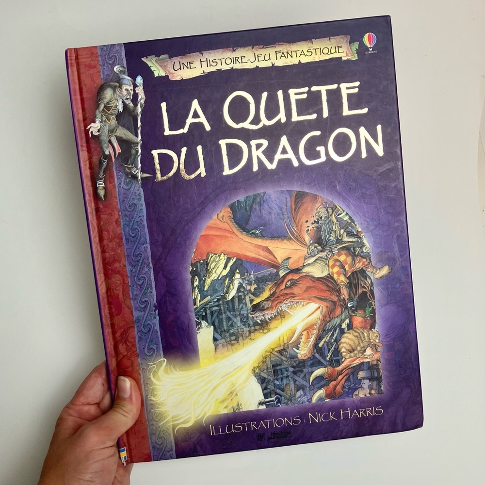 Livre jeu vintage La Quête du Dragon Nick Harris 90s Usborne French Book